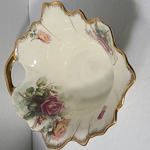Vintage Porcelain Bowl Candy Dish Trinket By JS, Rose Design,Gold Trimmed Decor - Picture 2 of 4